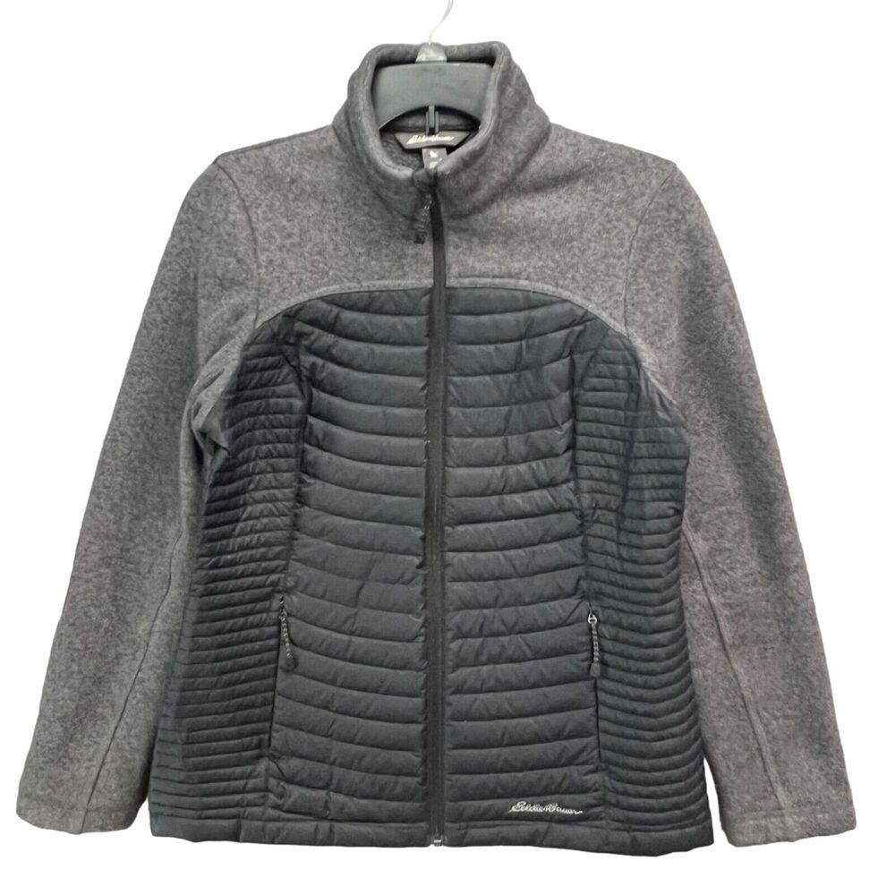 Eddie Bauer Jacket Womens S Gray Black Down Fleece Puffer Insulated Full Zip‎